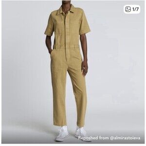 Everlane Super Soft Jean Coverall Utility Workwear Jumpsuit Fennel Sz 2 Stretch